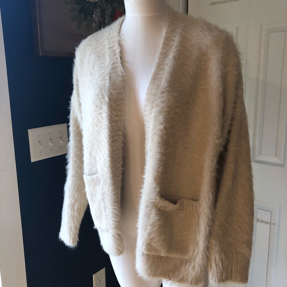 American Eagle Beige Fuzzy Cardigan